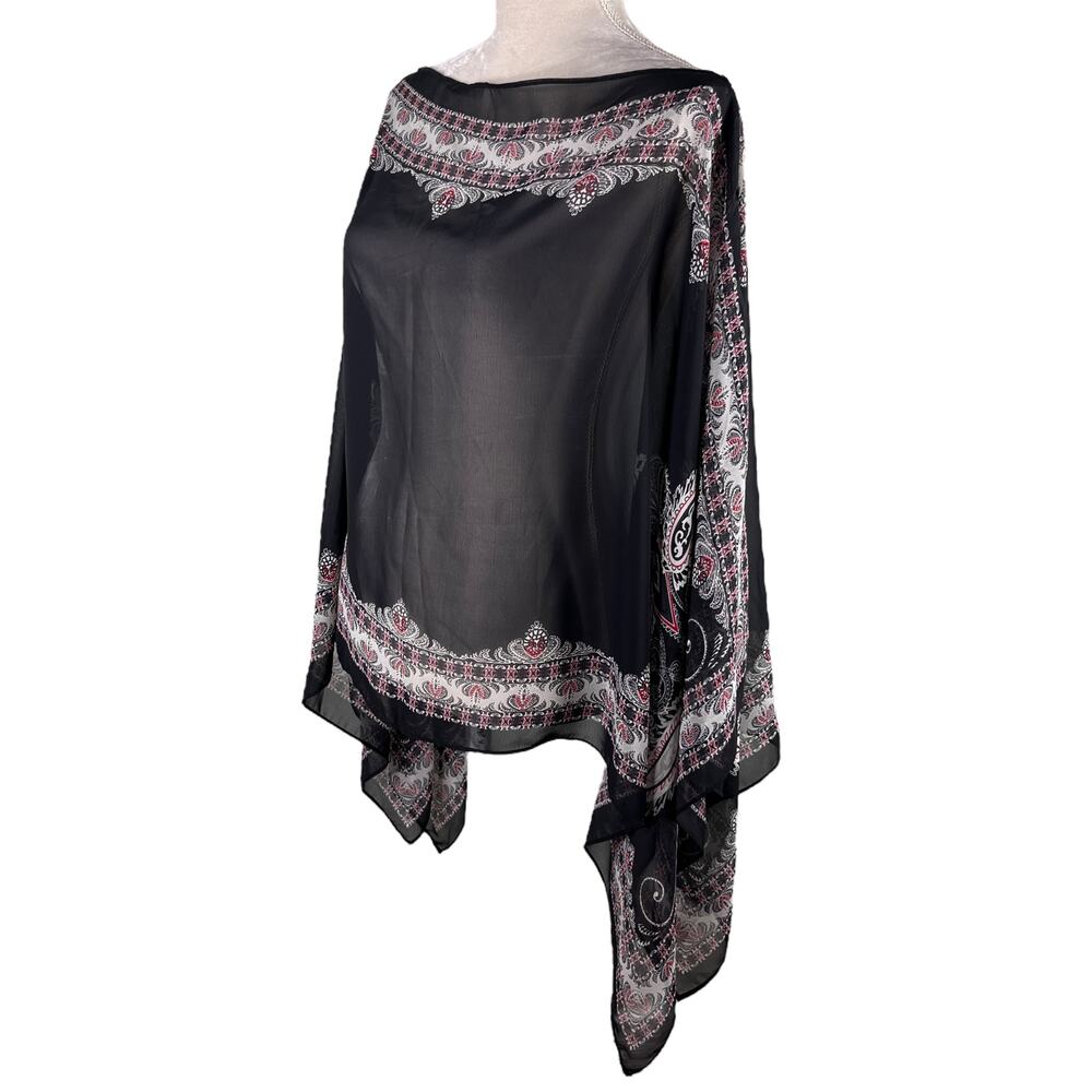 J Jill Poncho Two Way Semi Sheer Chiffon Multicolor Black Boho OS - Picture 14 of 16